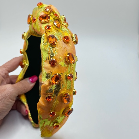 Brianna Cannon yellow metallic headband with Amber/ gold crystals - NWT comfy - Picture 4 of 8